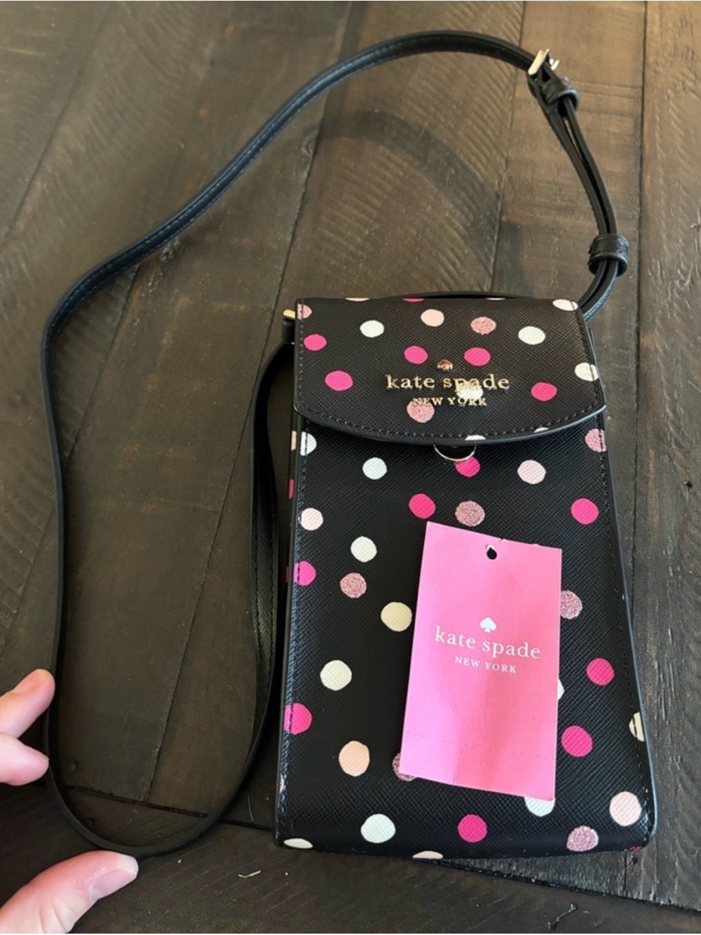 kate spade Black Polka Dot Crossbody Phone Pouch